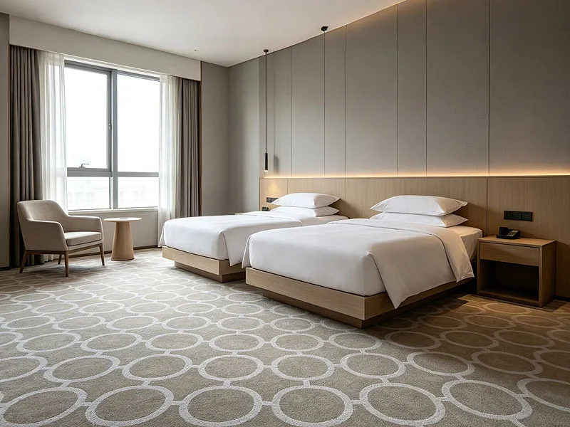 Custom geometric pattern carpet in luxury twin room at Dubai Boulevard Landmark Hotel