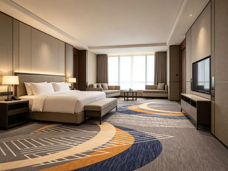 Custom carpet in a upscale Hyatt hotel guestroom