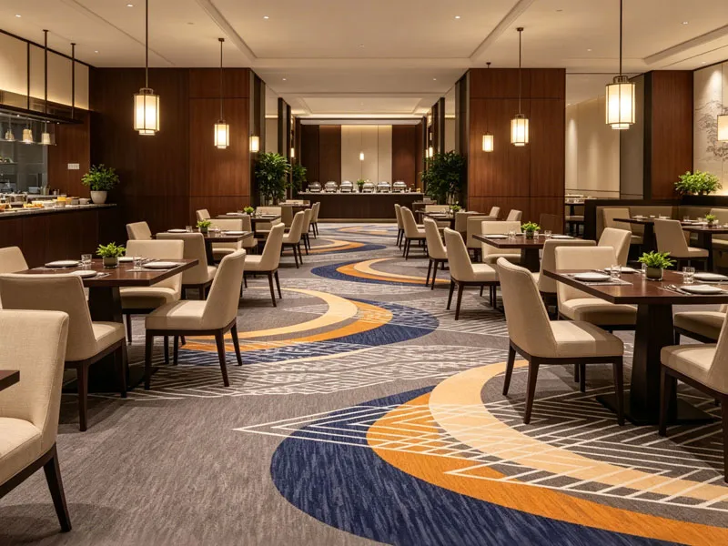 Custom luxury printed carpet in a 5-star hotel restaurant project